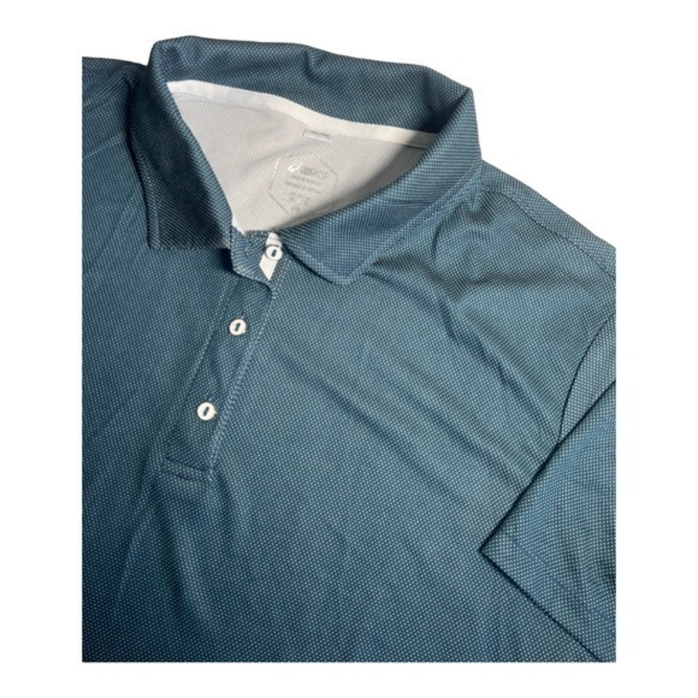 asics Mens Polo Steel Blue/Green with‎ Pin Dot Pattern XXL (See Measurements)